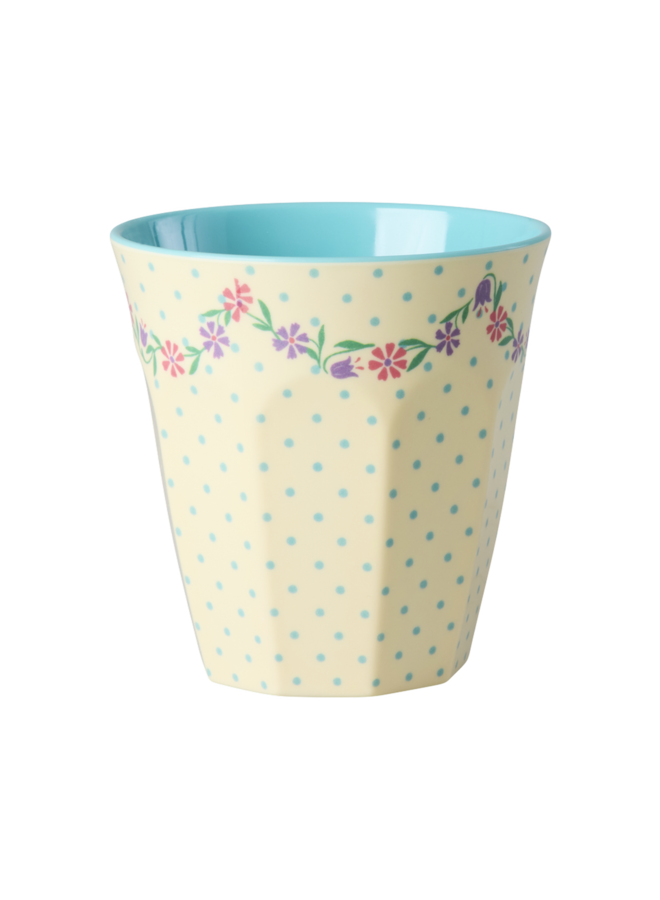 rice - Medium melamine beker - Crème dots and flowers print