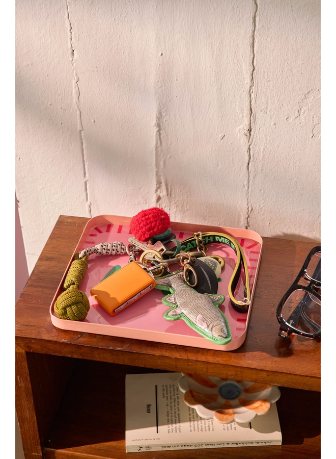 rice - Kleine rechthoekige metalen serveerschaal - Roze