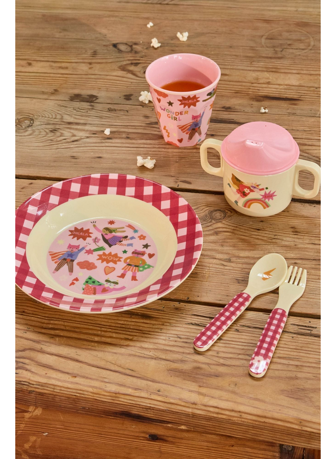 rice - Baby lepel en vork - Roze hero print