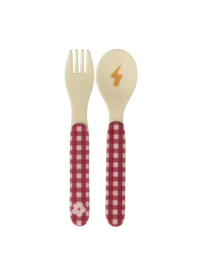 Baby lepel en vork - Roze hero print