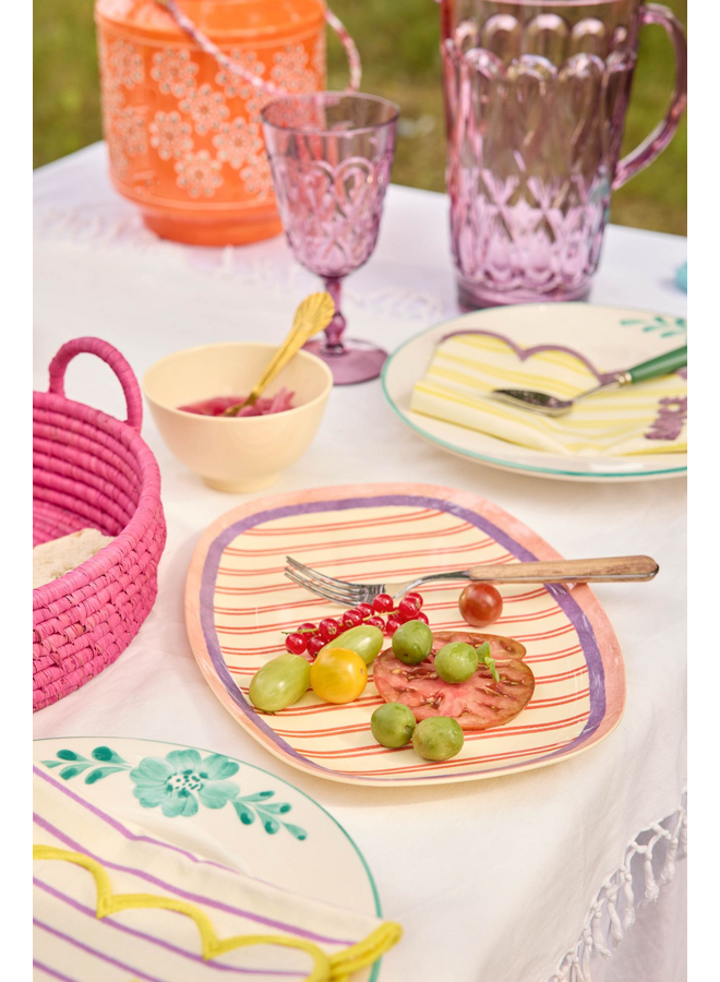 rice - Groot rechthoekig dinerbord - Crème stripey love print