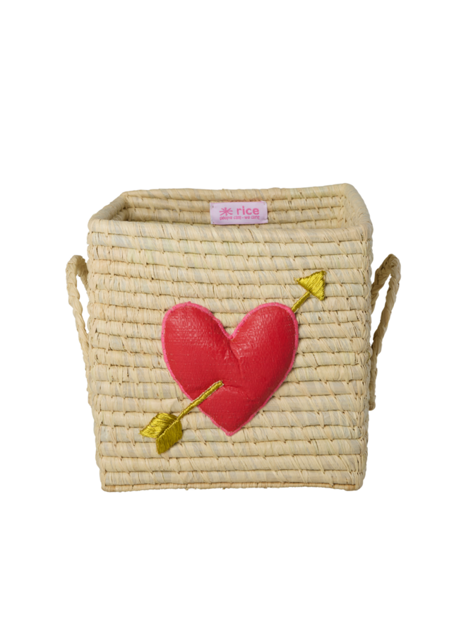 Klein vierkant raffia mand - Hart