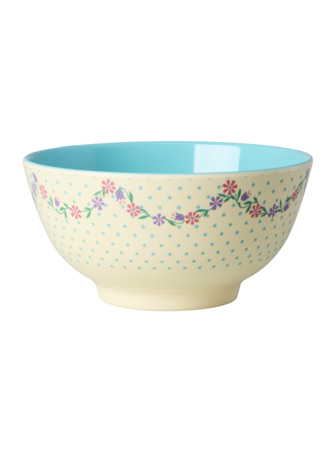 Medium melamine kom - Crème dots and flowers print