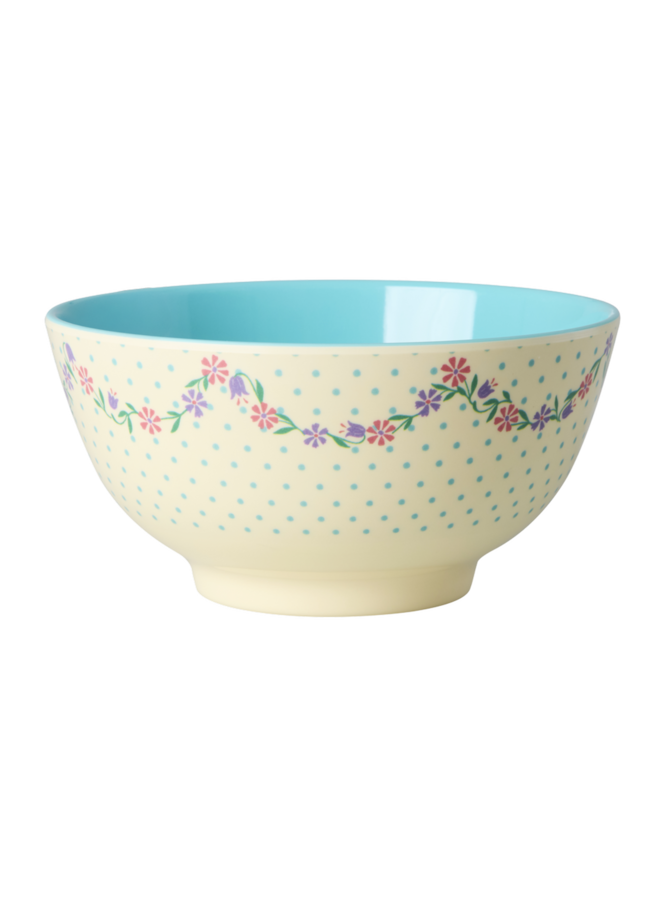 rice - Medium melamine kom - Crème dots and flowers print
