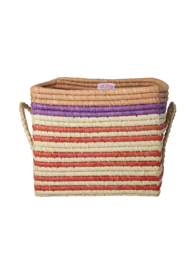 Vierkant raffia mand - Meerkleurig