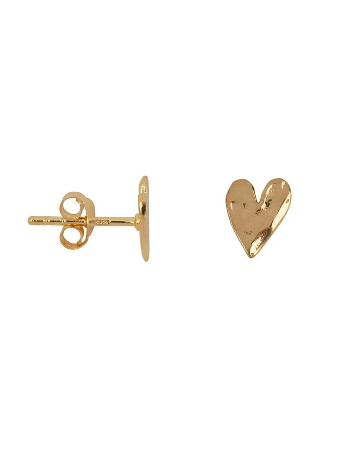 Hammered heart stud earring - Gold