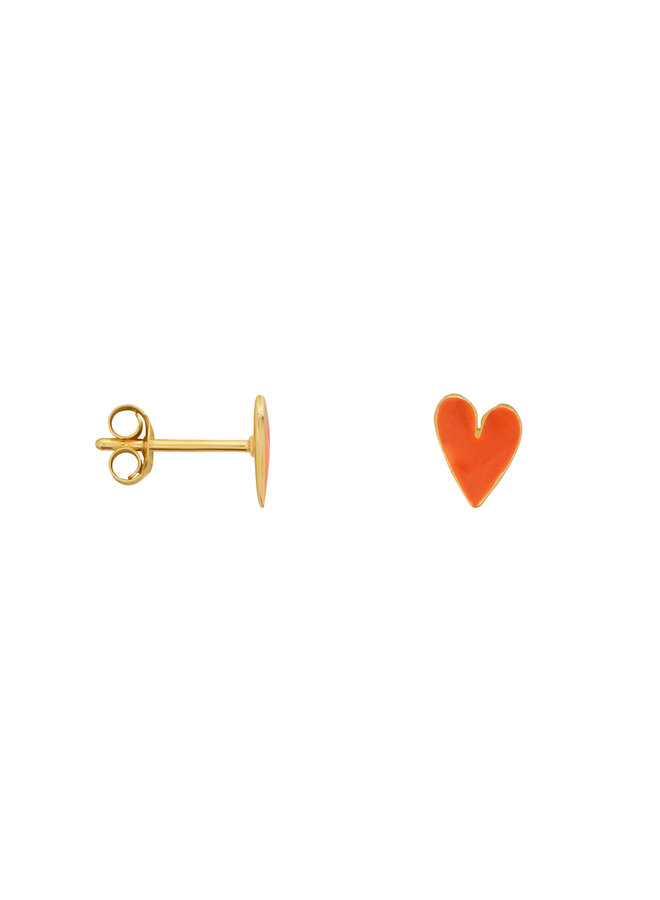 Medium heart stud earring - Gold coral pink enamel
