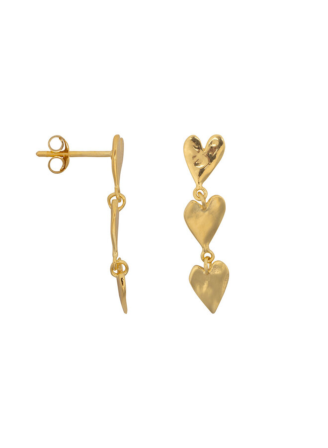 Bibi Camille - Medium three hearts stud earring - Gold