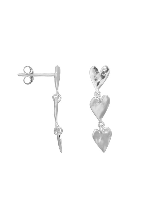 Medium three hearts stud earring - Silver