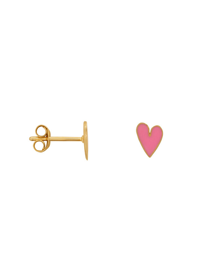 Bibi Camille - Medium heart stud earring - Gold light pink enamel