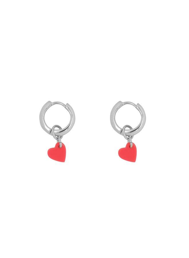 Small heart hoop earring - Silver neon pink