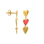 Medium three hearts stud earring - Gold neon pink enamel