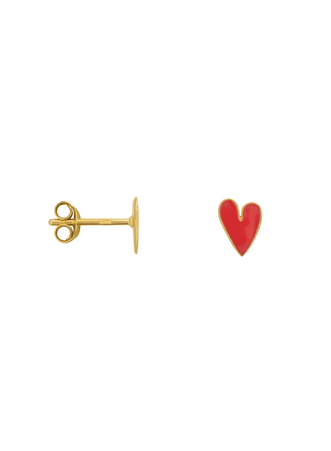 Medium heart stud earring - Gold neon pink enamel