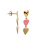 Medium three hearts stud earring - Gold light pink enamel