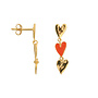 Bibi Camille - Medium three hearts stud earring - Gold neon coral enamel