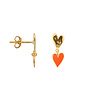 Bibi Camille - Medium two hearts stud earring - Gold neon coral enamel