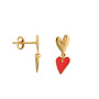 Bibi Camille - Medium two hearts stud earring - Gold neon pink enamel
