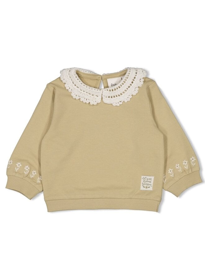 Sweater met kraag relaxed fit - Let Your Dreams Blossom - Groen