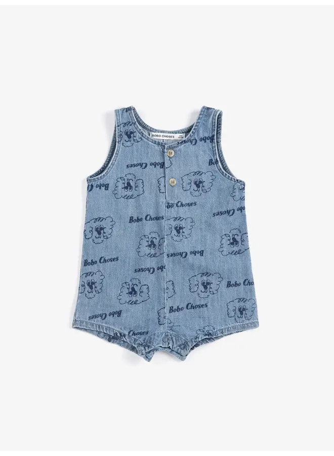 Bobo Choses - Pickles the dog all over denim playsuit - Light blue