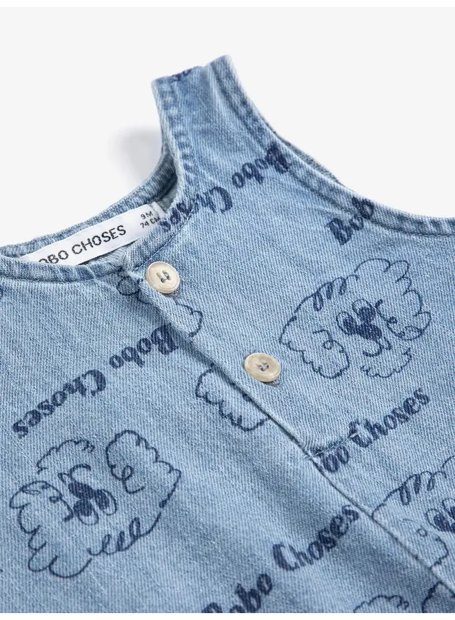 Bobo Choses - Pickles the dog all over denim playsuit - Light blue