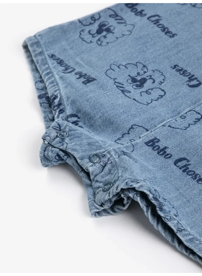 Bobo Choses - Pickles the dog all over denim playsuit - Light blue