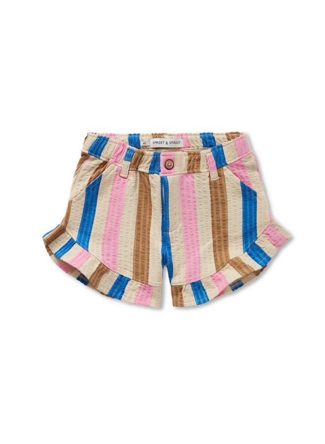 Sproet & Sprout - Ruffle short multi colour stripe - Sesame