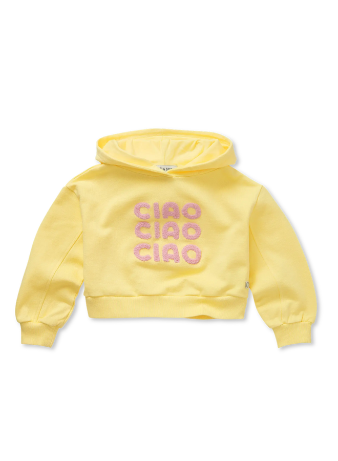 Boxy hooded girls sweatshirt - Pastel yellow