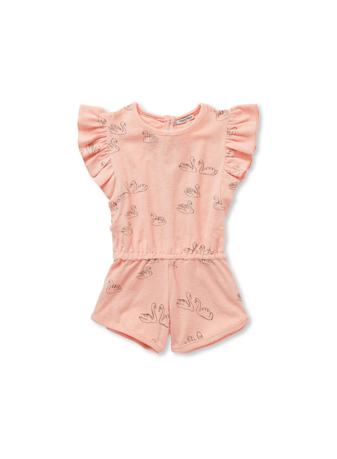 Ruffle jumpsuit swan print - Blush pink