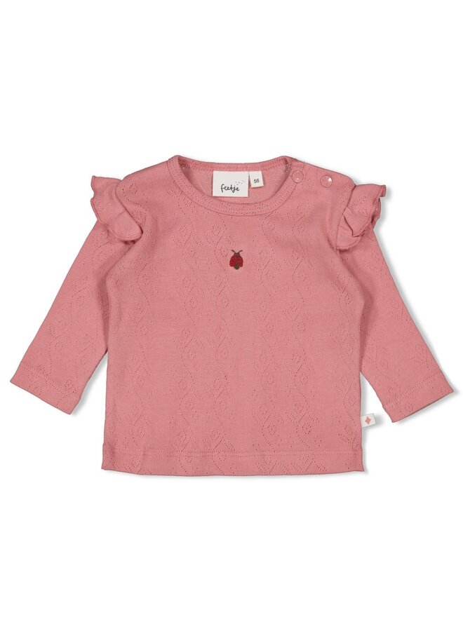 Longsleeve ajour rib - Ladybug - Roze