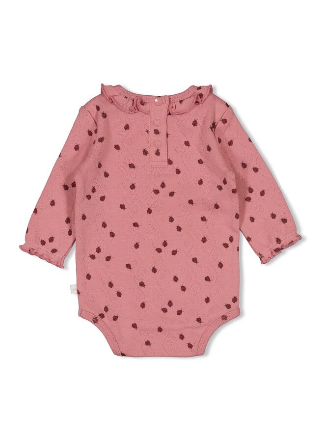 Feetje - Romper ajour rib AOP - Ladybug - Roze