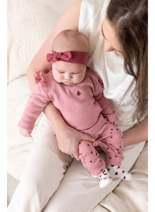 Feetje - Broek ajour rib AOP - Ladybug - Roze