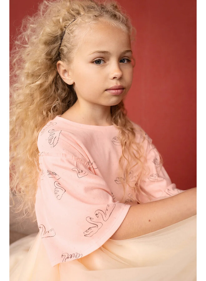 Sproet & Sprout - Girls t-shirt swan print - Blush pink