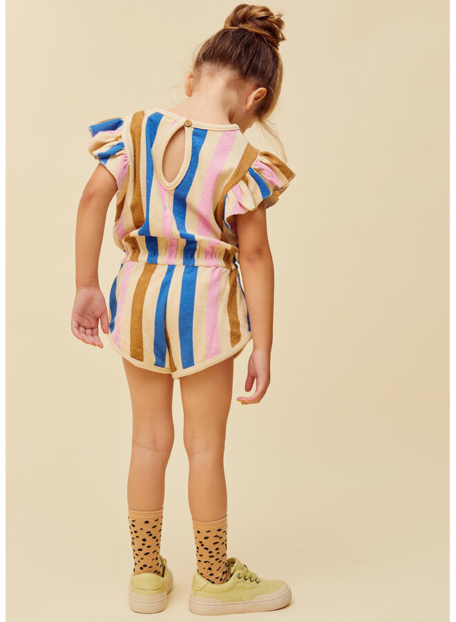 Sproet & Sprout - Ruffle jumpsuit stripes print - Sesame