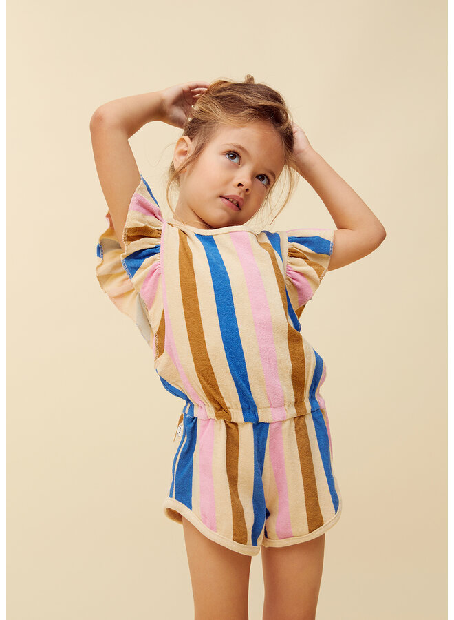 Sproet & Sprout - Ruffle jumpsuit stripes print - Sesame