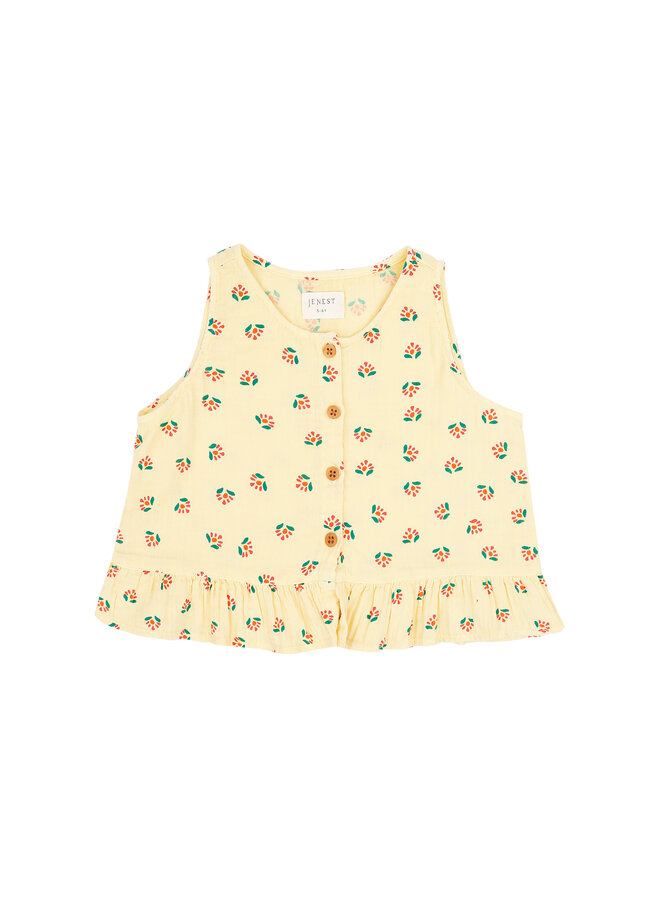 Sofie top - Flower aop soft yellow