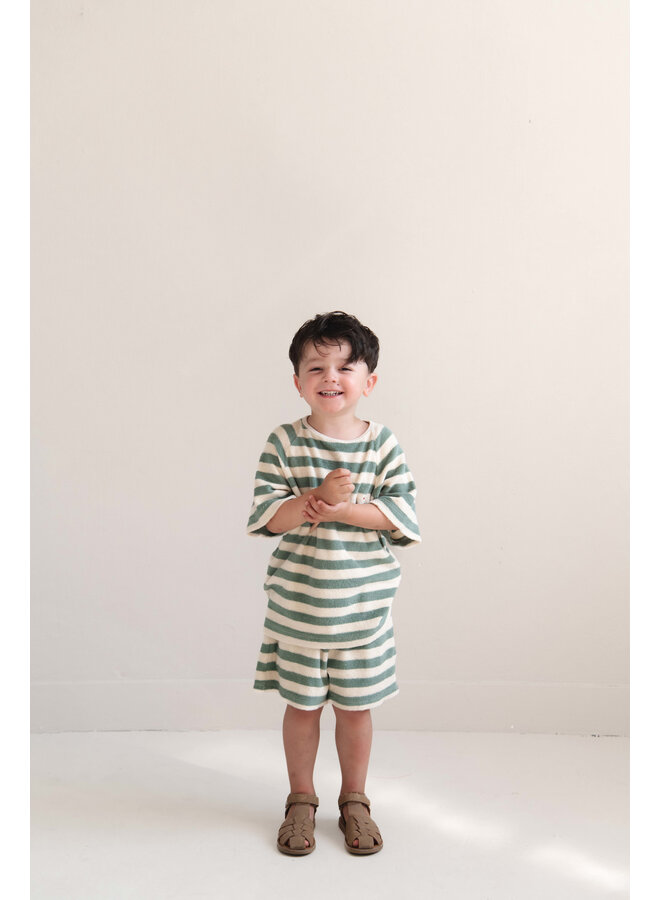 Jenest - To t-shirt - Sage green off white stripe