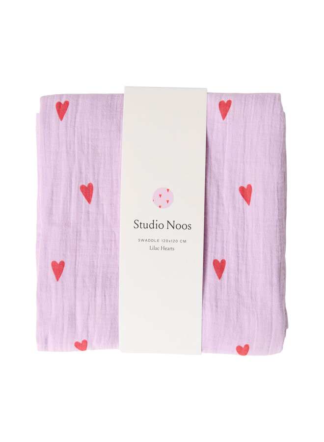 Studio Noos - Swaddle print large - Purple hearts