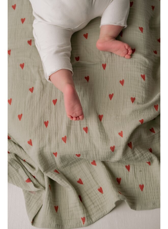 Studio Noos - Swaddle print large - Green hearts