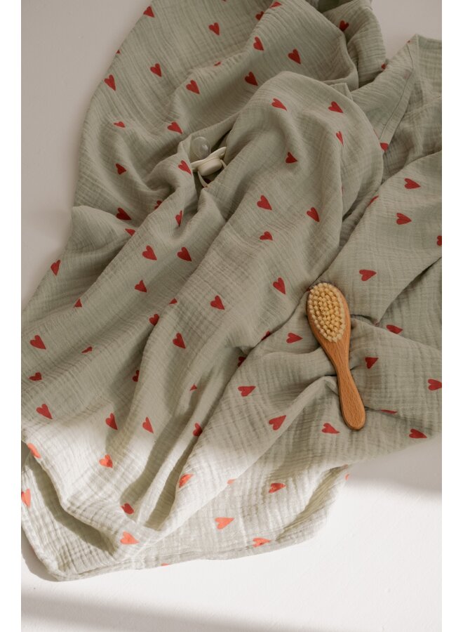 Studio Noos - Swaddle print large - Green hearts