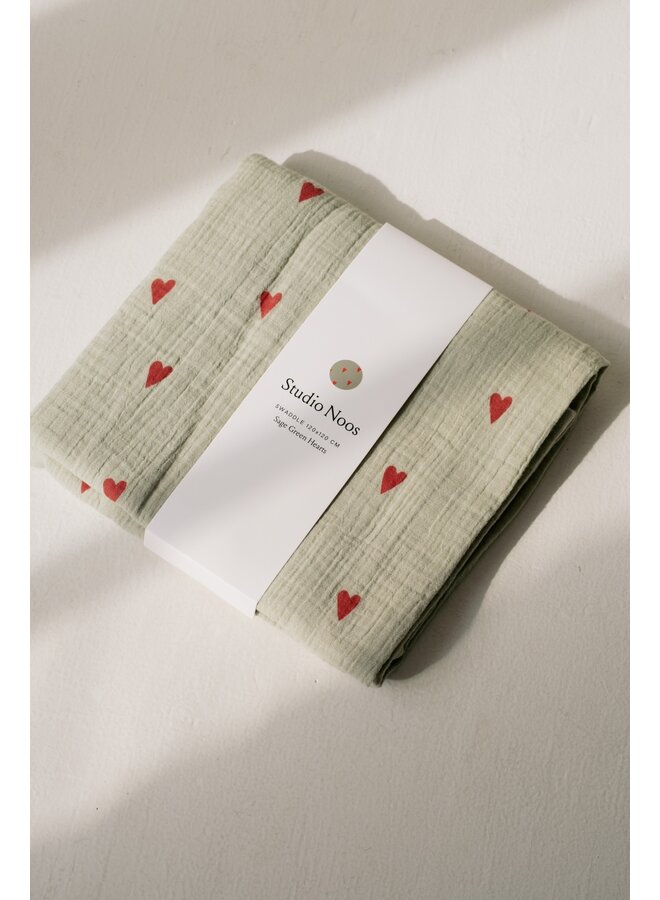 Studio Noos - Swaddle print large - Green hearts
