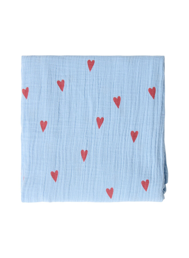 Studio Noos - Swaddle print large - Light blue hearts