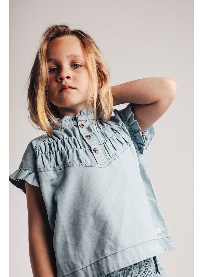 Baje Studio - Robin blouse shortsleeve - Blue denim light