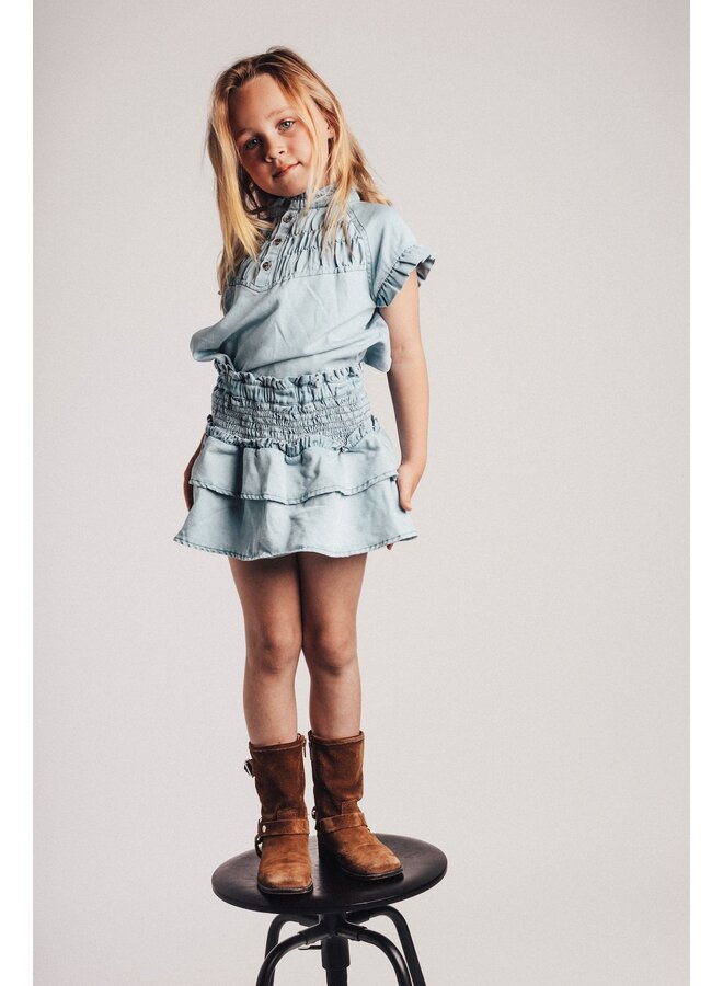 Baje Studio - Robin blouse shortsleeve - Blue denim light