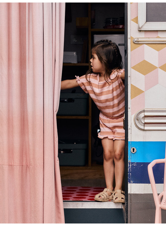 Daily7 - Ruffle shorts fancy stripe - Silver pink