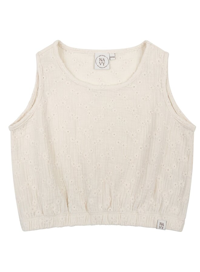 Navy Natural - Pippa top - White heart broderie