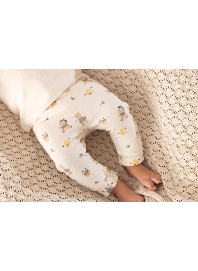 Feetje babykleding - Broek AOP - Honey Bear - Offwhite melange