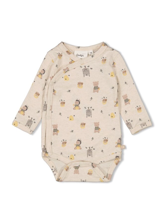 Wikkelromper AOP - Honey Bear - Offwhite melange