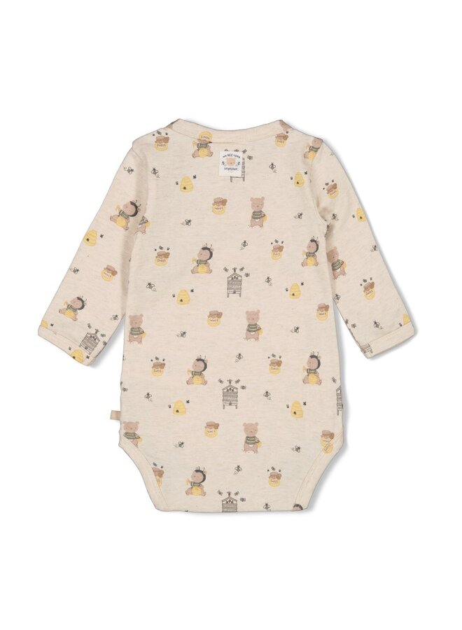 Feetje babykleding - Wikkelromper AOP - Honey Bear - Offwhite melange