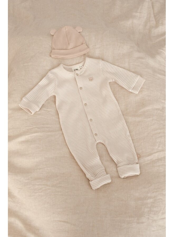 Feetje babykleding - Pak omslagvoet rib met streep - Honey Bear - Zand