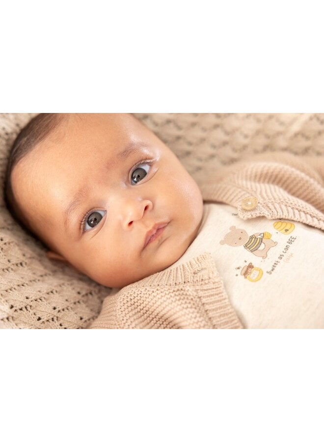 Feetje babykleding - Vestje gebreid - Honey Bear - Zand melange